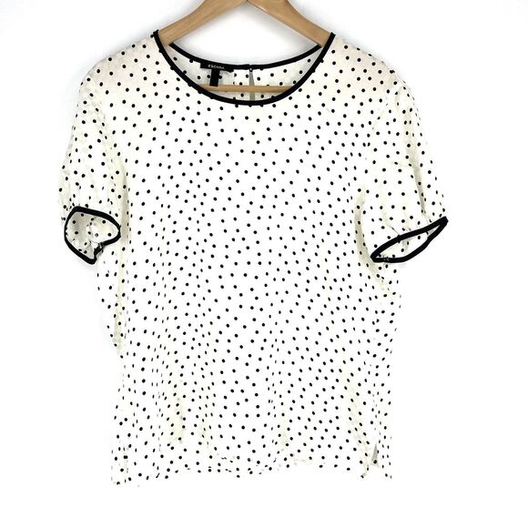 Escada Margaretha Ley Blouse Size 36 Black White Polka Dot Silk Top Puff Sleeve - Picture 1 of 9